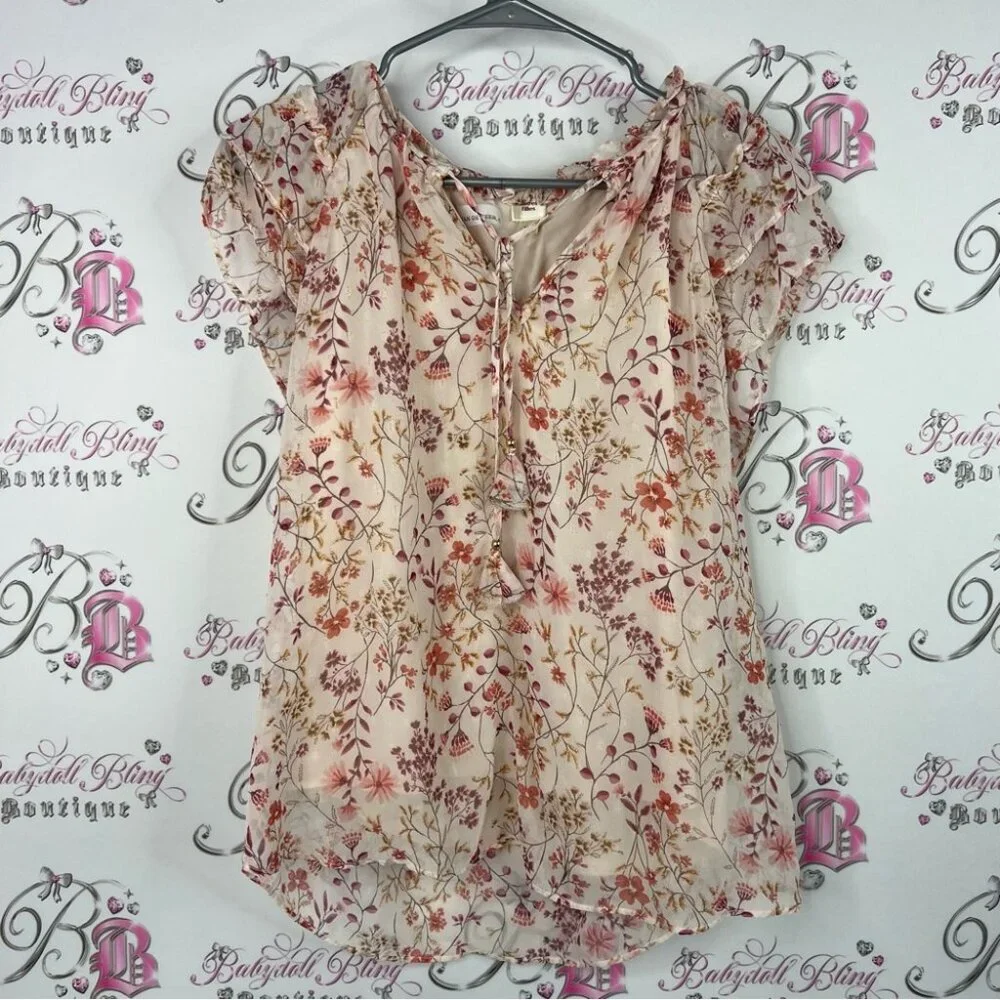 Autres filles shirt tshirt blouse flowy flowers Floral Blouse - Cream and Pink